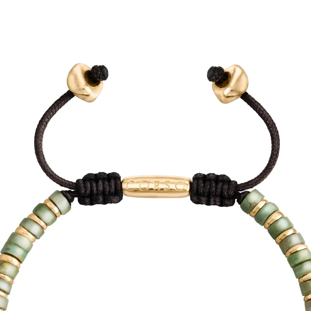 Pulsera con rondeles de piedra de 4mm con mini donas en baño de oro 22K - Joyería y bisutería fina
