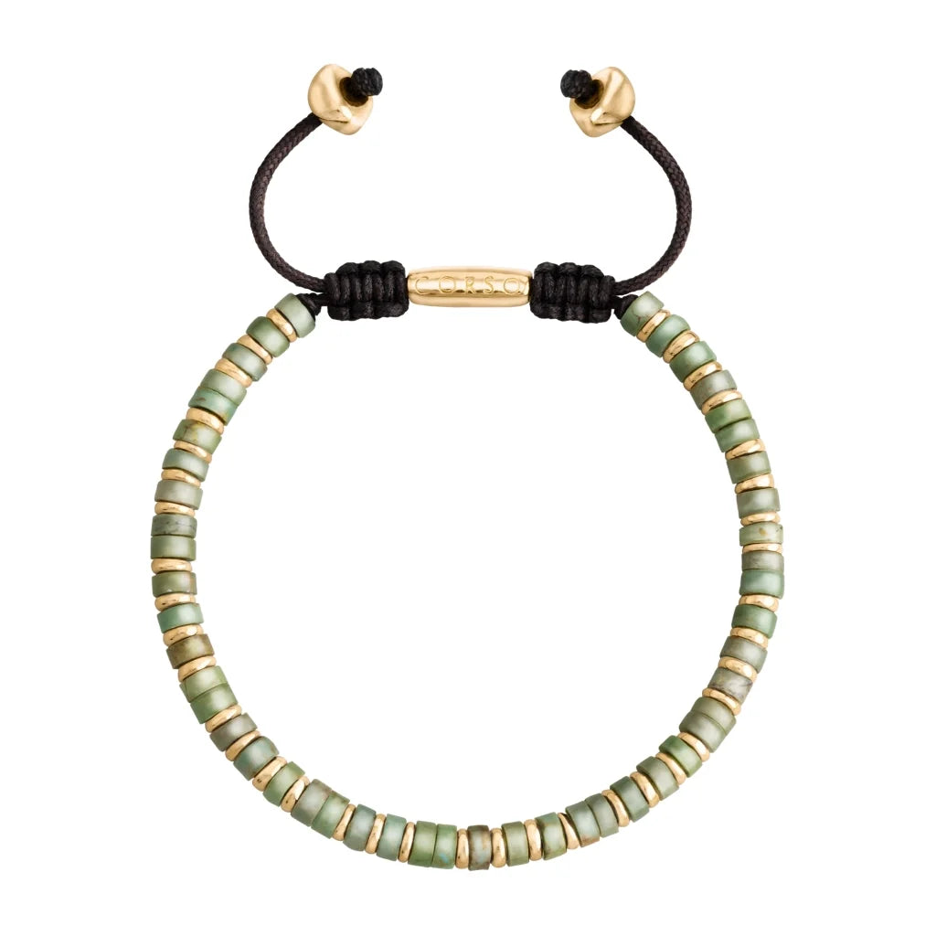 Pulsera con rondeles de piedra de 4mm con mini donas en baño de oro 22K - Joyería y bisutería fina