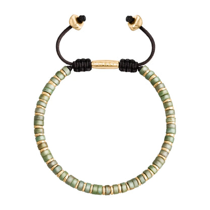 Pulsera con rondeles de piedra de 4mm con mini donas en baño de oro 22K - Joyería y bisutería fina
