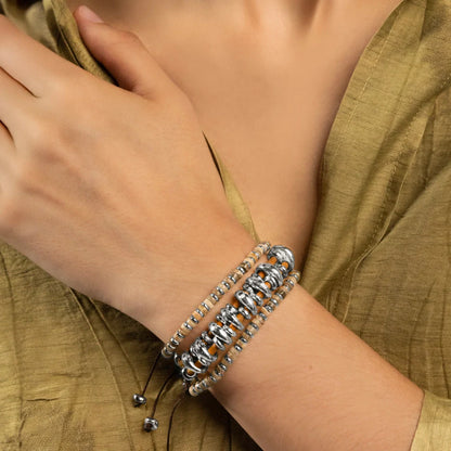 Pulsera con rondeles de piedra de 4mm con mini donas en baño de rodio - Joyería y bisutería fina