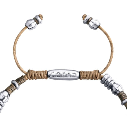 Pulsera ajustable con conchas filipinas de 3mm talladas a mano, intercaladas con cuentas bañadas en rodio - Joyería y bisutería fina