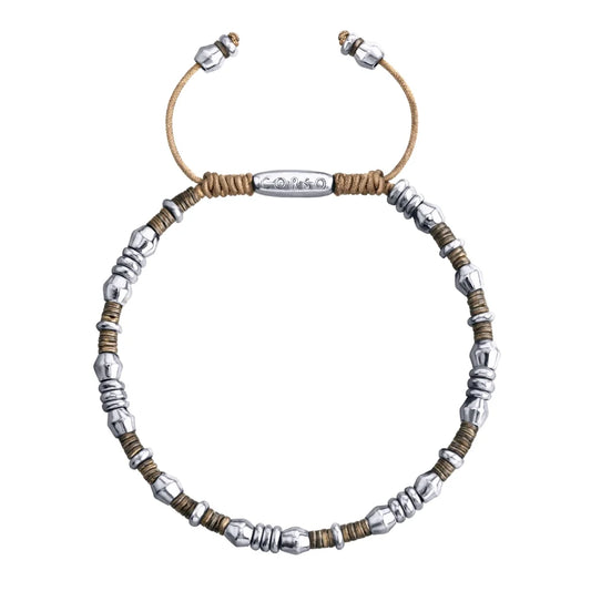 Pulsera ajustable con conchas filipinas de 3mm talladas a mano, intercaladas con cuentas bañadas en rodio - Joyería y bisutería fina