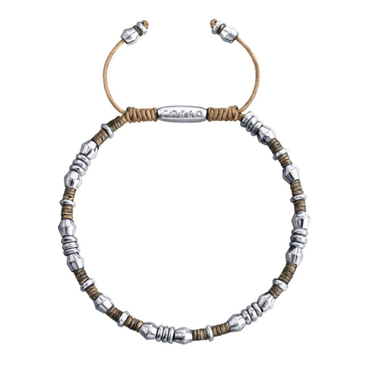 Pulsera ajustable con conchas filipinas de 3mm talladas a mano, intercaladas con cuentas bañadas en rodio - Joyería y bisutería fina