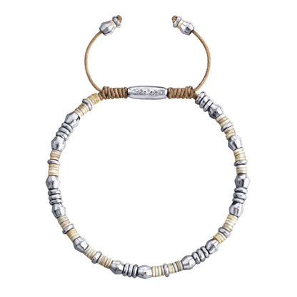 Pulsera ajustable con conchas filipinas de 3mm talladas a mano, intercaladas con cuentas bañadas en rodio - Joyería y bisutería fina