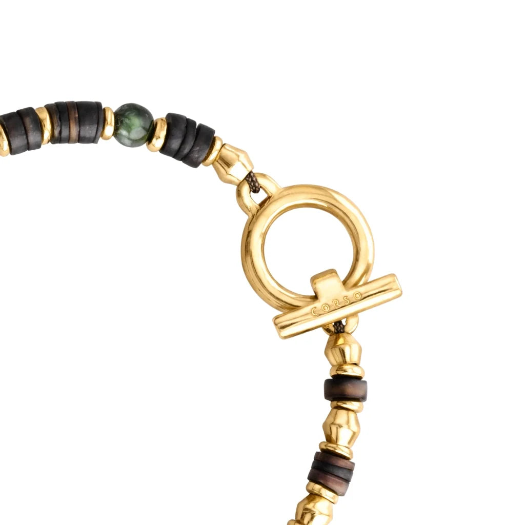 Pulsera en baño de Oro 22K con conchas filipinas talladas a mano y piedras semipreciosas - Joyería y bisutería fina
