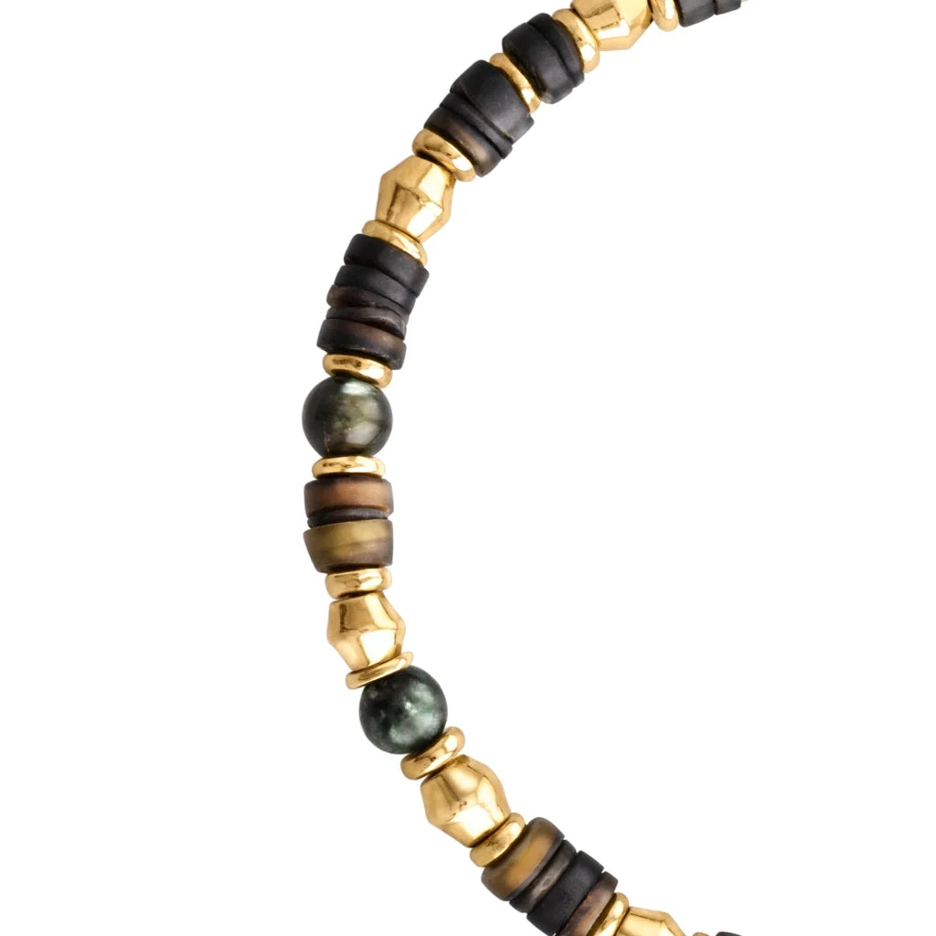 Pulsera en baño de Oro 22K con conchas filipinas talladas a mano y piedras semipreciosas - Joyería y bisutería fina
