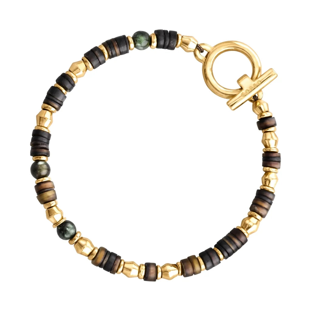 Pulsera en baño de Oro 22K con conchas filipinas talladas a mano y piedras semipreciosas - Joyería y bisutería fina
