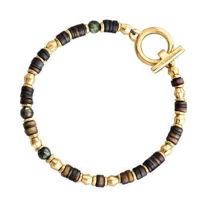 Pulsera en baño de Oro 22K con conchas filipinas talladas a mano y piedras semipreciosas - Joyería y bisutería fina

