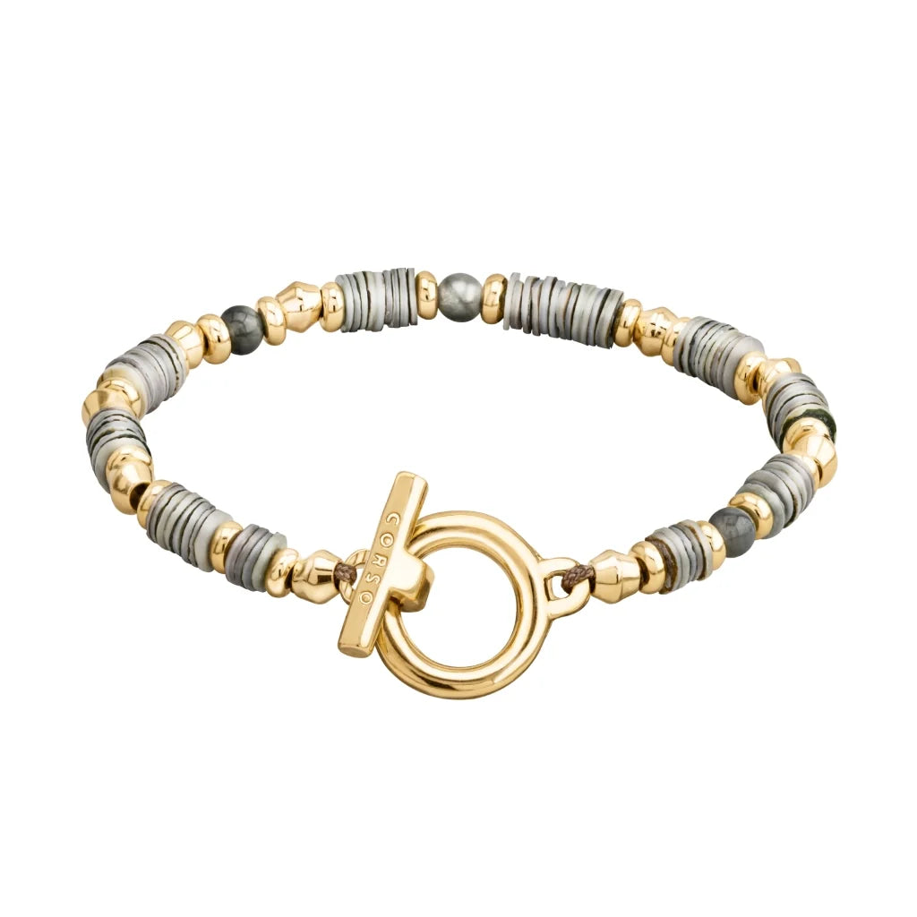 Pulsera en baño de Oro 22K con conchas filipinas talladas a mano y piedras semipreciosas - Joyería y bisutería fina
