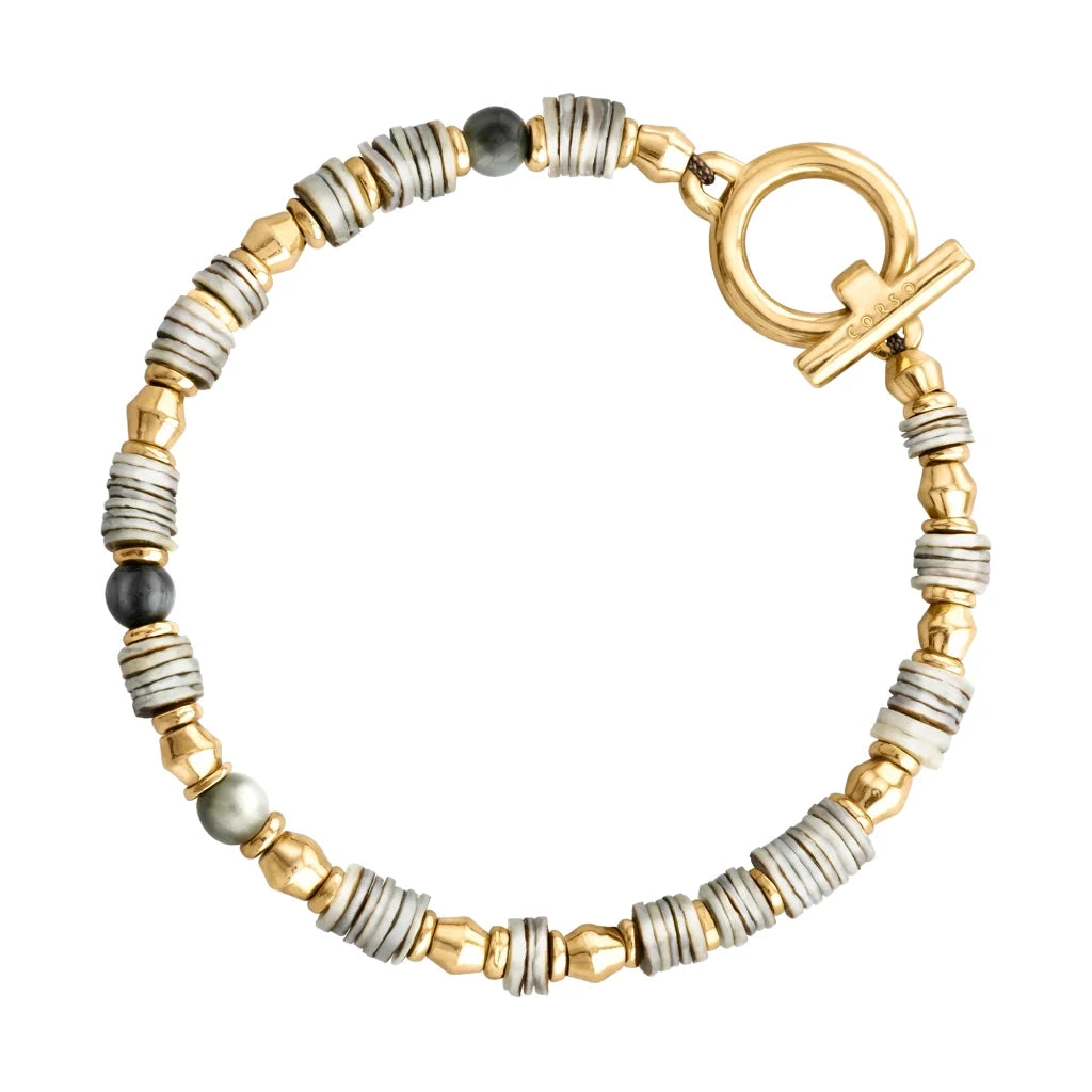 Pulsera en baño de Oro 22K con conchas filipinas talladas a mano y piedras semipreciosas - Joyería y bisutería fina
