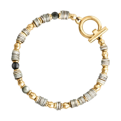 Pulsera en baño de Oro 22K con conchas filipinas talladas a mano y piedras semipreciosas - Joyería y bisutería fina
