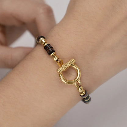 Pulsera en baño de Oro 22K con conchas filipinas talladas a mano y piedras semipreciosas - Joyería y bisutería fina
