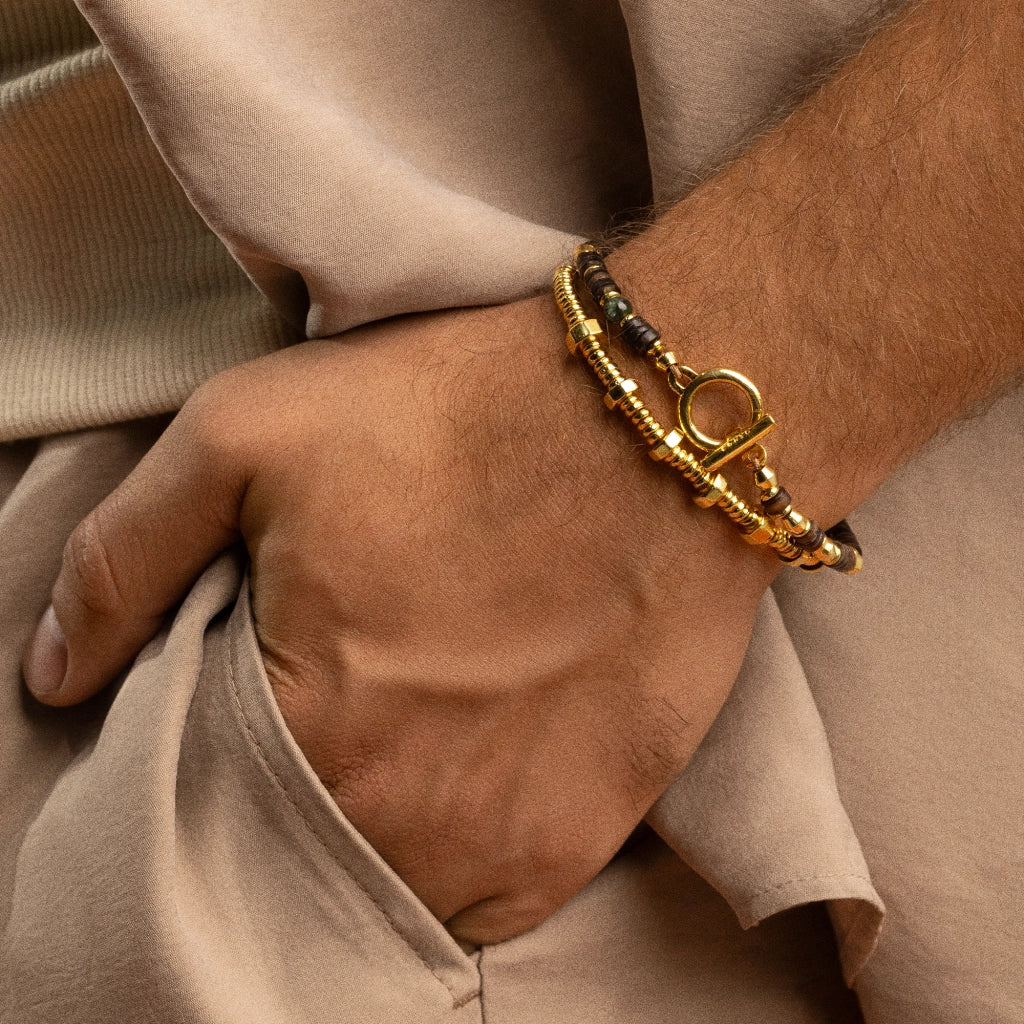 Pulsera en baño de Oro 22K con conchas filipinas talladas a mano y piedras semipreciosas - Joyería y bisutería fina
