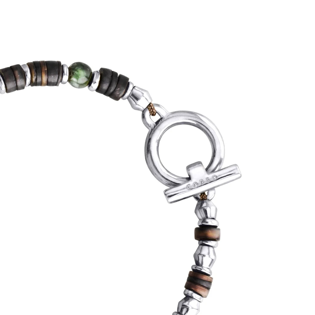 Pulsera en baño de rodio con conchas filipinas talladas a mano y piedras semipreciosas - Joyería y bisutería fina