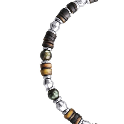 Pulsera en baño de rodio con conchas filipinas talladas a mano y piedras semipreciosas - Joyería y bisutería fina