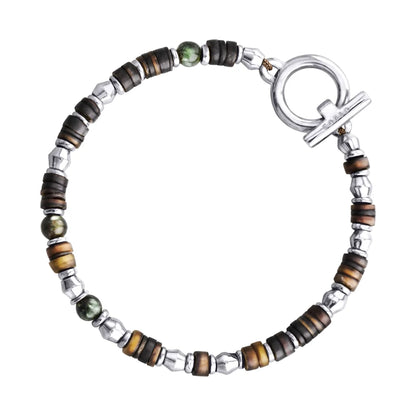 Pulsera en baño de rodio con conchas filipinas talladas a mano y piedras semipreciosas - Joyería y bisutería fina