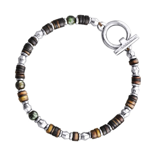 Pulsera en baño de rodio con conchas filipinas talladas a mano y piedras semipreciosas - Joyería y bisutería fina