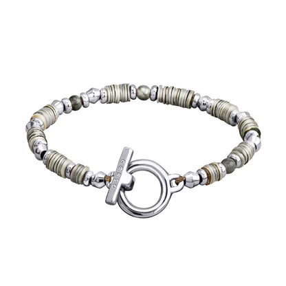 Pulsera en baño de rodio con conchas filipinas talladas a mano y piedras semipreciosas - Joyería y bisutería fina