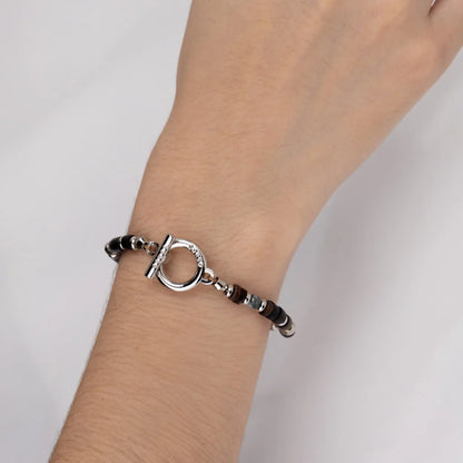 Pulsera en baño de rodio con conchas filipinas talladas a mano y piedras semipreciosas - Joyería y bisutería fina