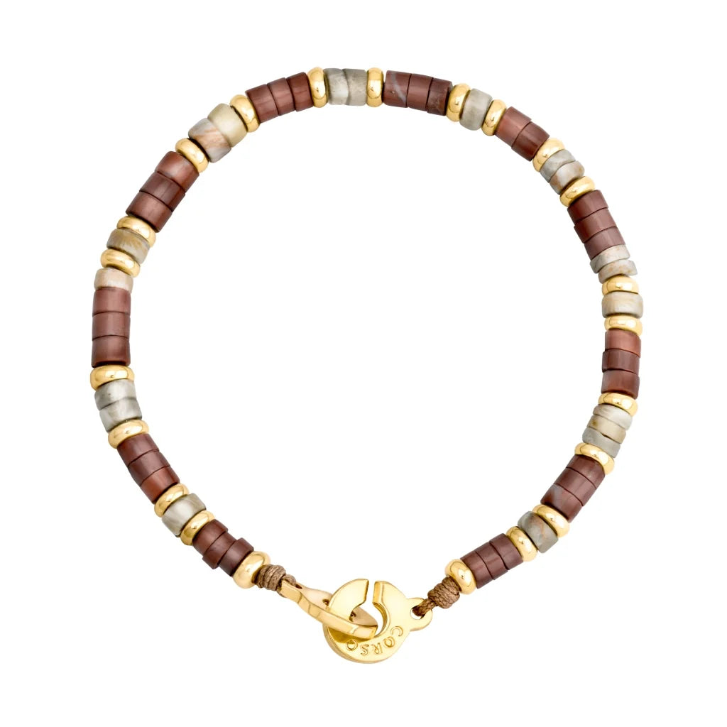 Pulsera baño de Oro 22K, rondeles de piedras naturales - Joyería y bisutería fina