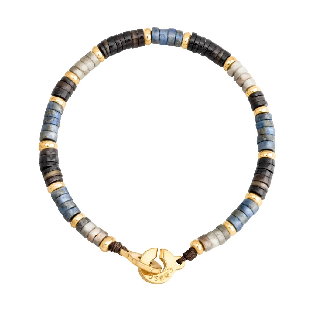 Pulsera baño de Oro 22K, rondeles de piedras naturales - Joyería y bisutería fina