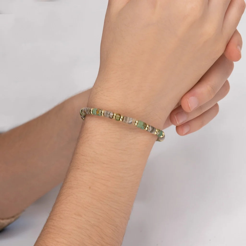 Pulsera baño de Oro 22K, rondeles de piedras naturales - Joyería y bisutería fina