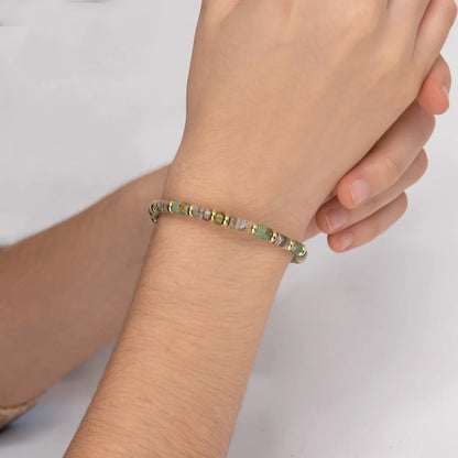 Pulsera baño de Oro 22K, rondeles de piedras naturales - Joyería y bisutería fina