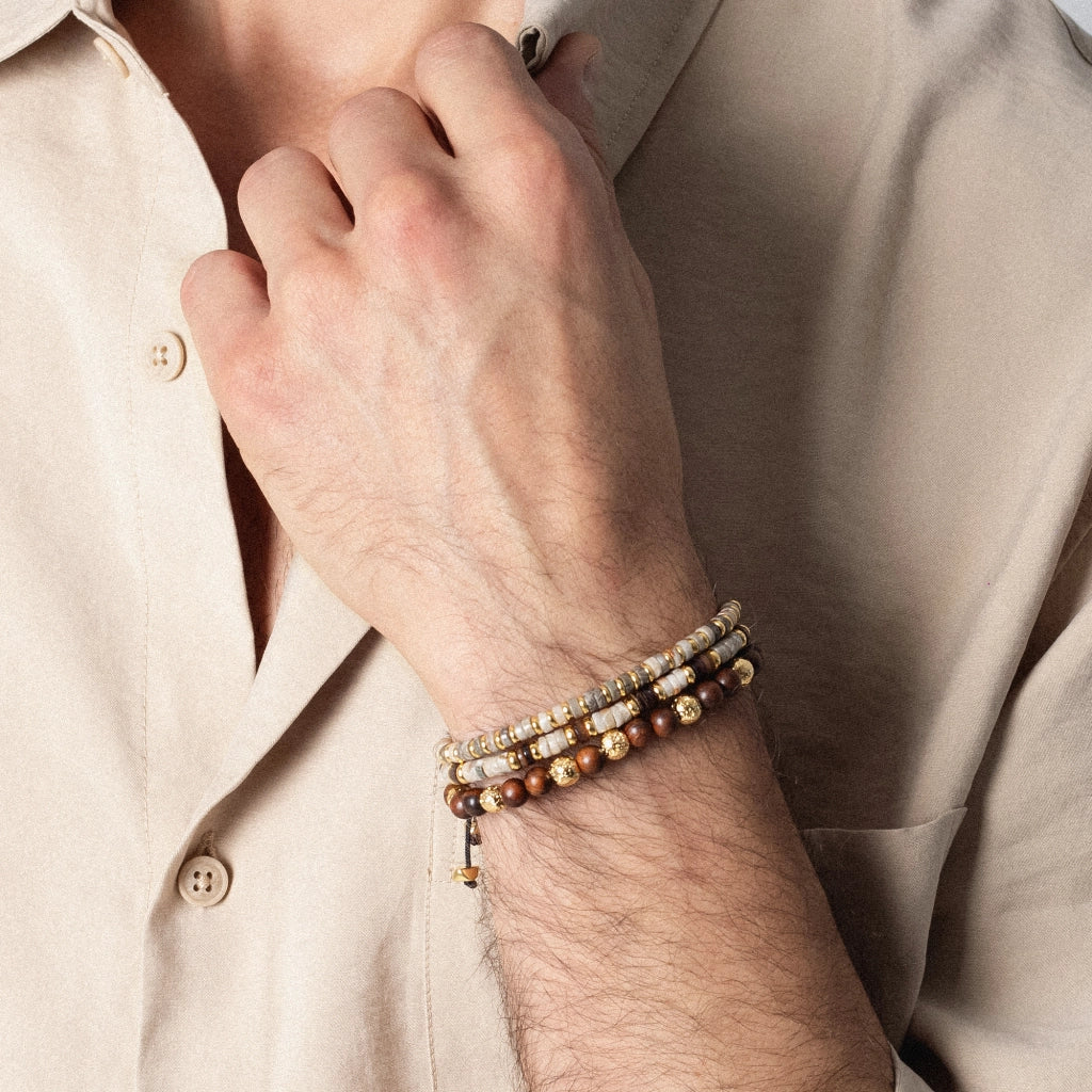 Pulsera baño de Oro 22K, rondeles de piedras naturales - Joyería y bisutería fina