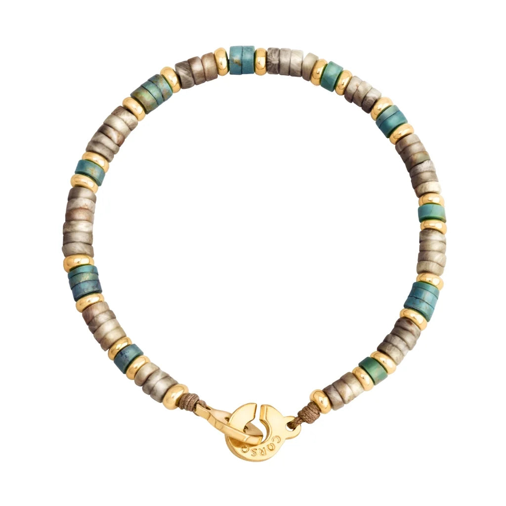 Pulsera baño de Oro 22K, rondeles de piedras naturales - Joyería y bisutería fina