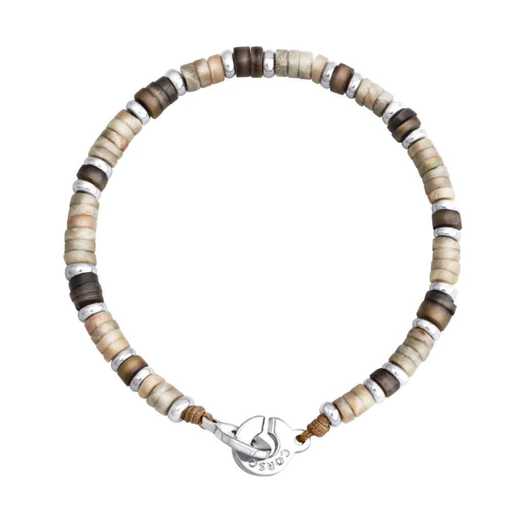 Pulsera baño de rodio, rondeles de piedras naturales - Joyería y bisutería fina