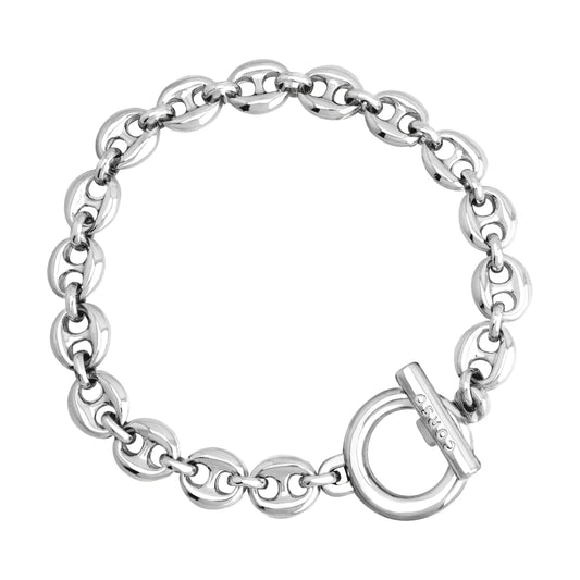 Pulsera de eslabones con broche omega en baño de Rodio - Joyería y bisutería fina