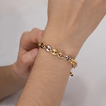 Pulsera de eslabones baño en rodio, oro 22K y oro rosa 22K - Joyería y bisutería fina