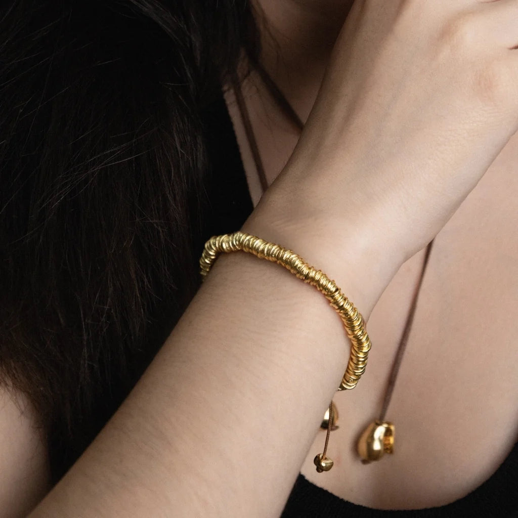 Pulsera Baño de Oro 22K, Oro Rosa 22K, Rodio, Rondeles apilados - Joyería y bisutería fina