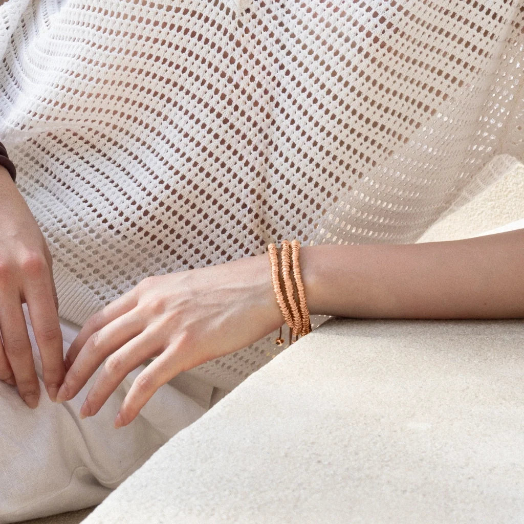 Pulsera Baño de Oro 22K, Oro Rosa 22K, Rodio, Rondeles apilados - Joyería y bisutería fina