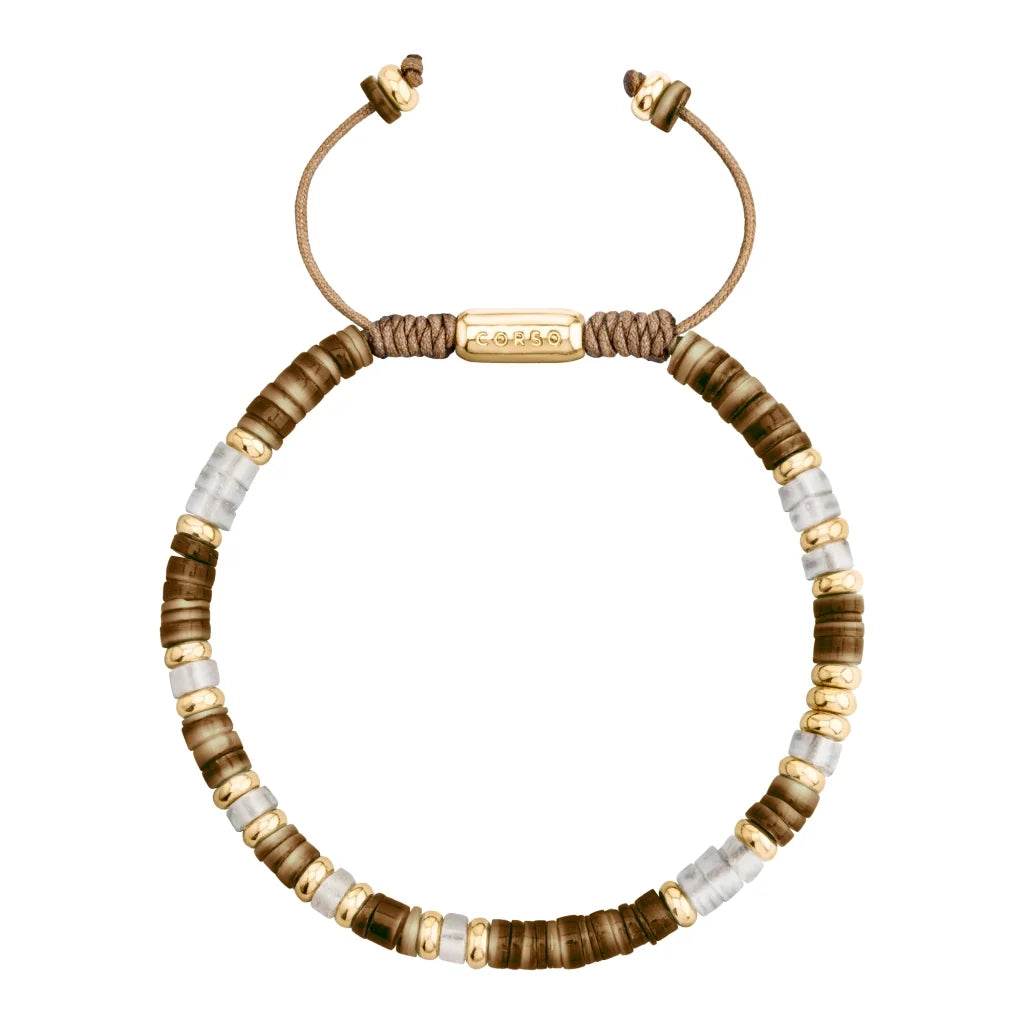 Pulsera en baño de Oro 22K, conchas filipinas heishi, cuarzo blanco - Joyería y bisutería fina