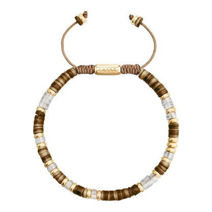 Pulsera en baño de Oro 22K, conchas filipinas heishi, cuarzo blanco - Joyería y bisutería fina