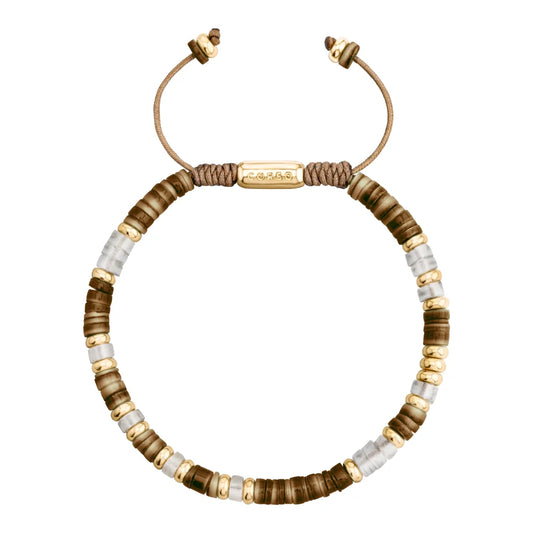 Pulsera en baño de Oro 22K, conchas filipinas heishi, cuarzo blanco - Joyería y bisutería fina