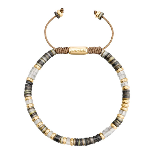 Pulsera en baño de Oro 22K, conchas filipinas heishi, cuarzo blanco - Joyería y bisutería fina