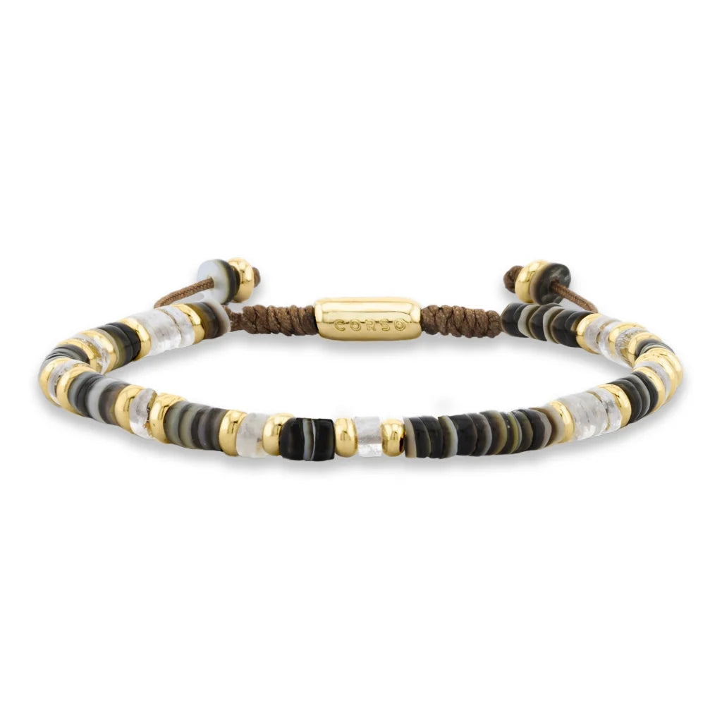Pulsera en baño de Oro 22K, conchas filipinas heishi, cuarzo blanco - Joyería y bisutería fina