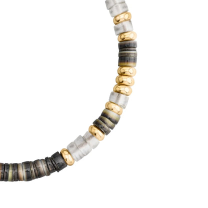 Pulsera en baño de Oro 22K, conchas filipinas heishi, cuarzo blanco - Joyería y bisutería fina