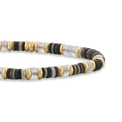 Pulsera en baño de Oro 22K, conchas filipinas heishi, cuarzo blanco - Joyería y bisutería fina