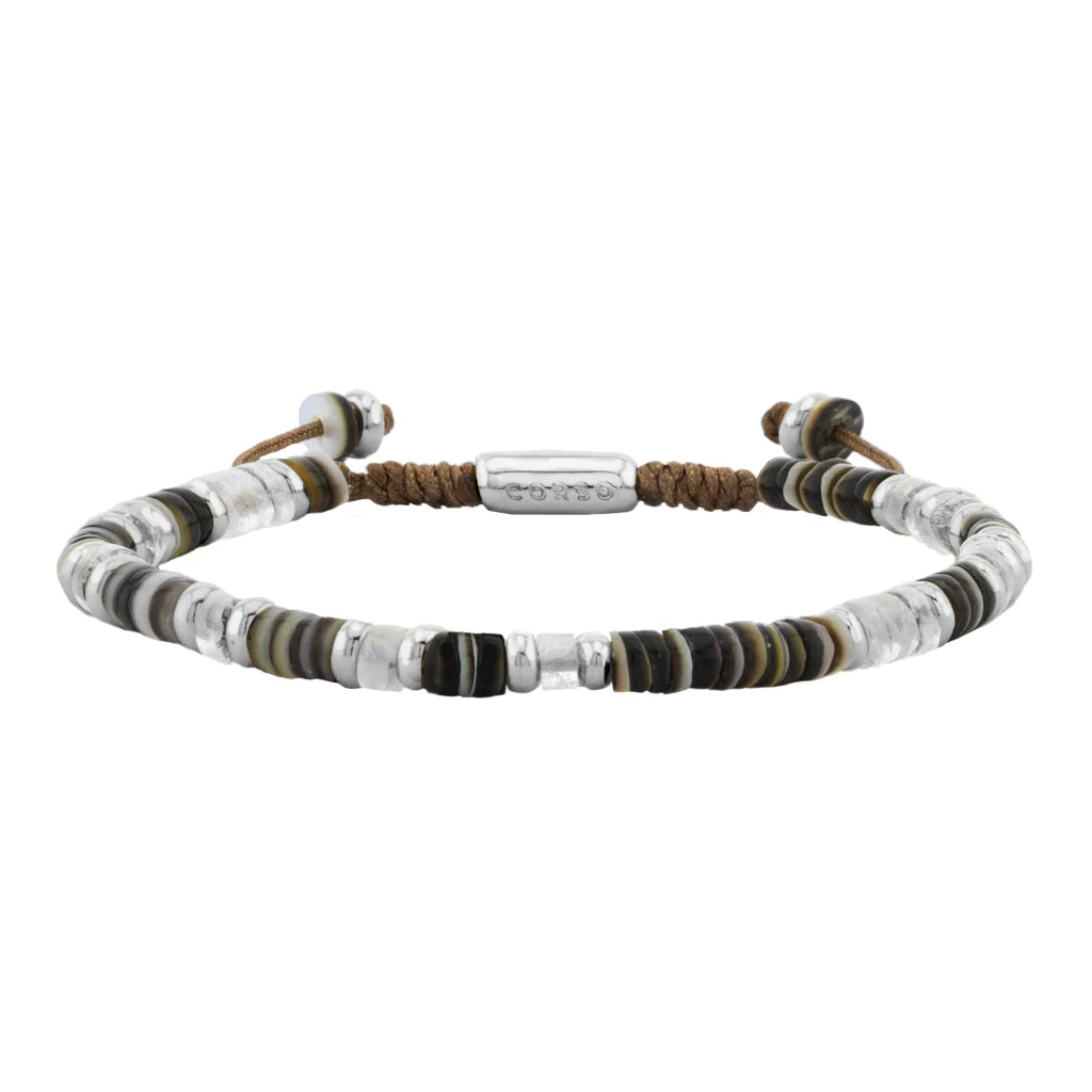 Pulsera en baño de Rodio, conchas filipinas heishi, cuarzo blanco - Joyería y bisutería fina