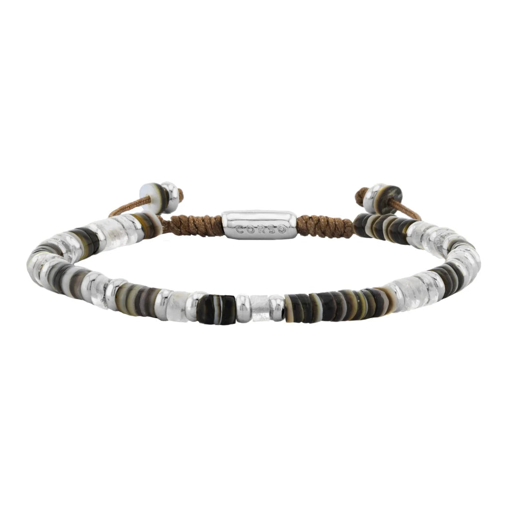 Pulsera en baño de Rodio, conchas filipinas heishi, cuarzo blanco - Joyería y bisutería fina