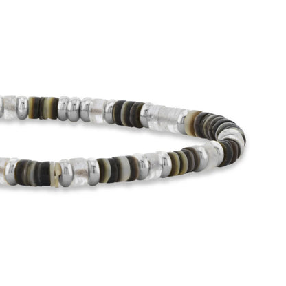 Pulsera en baño de Rodio, conchas filipinas heishi, cuarzo blanco - Joyería y bisutería fina