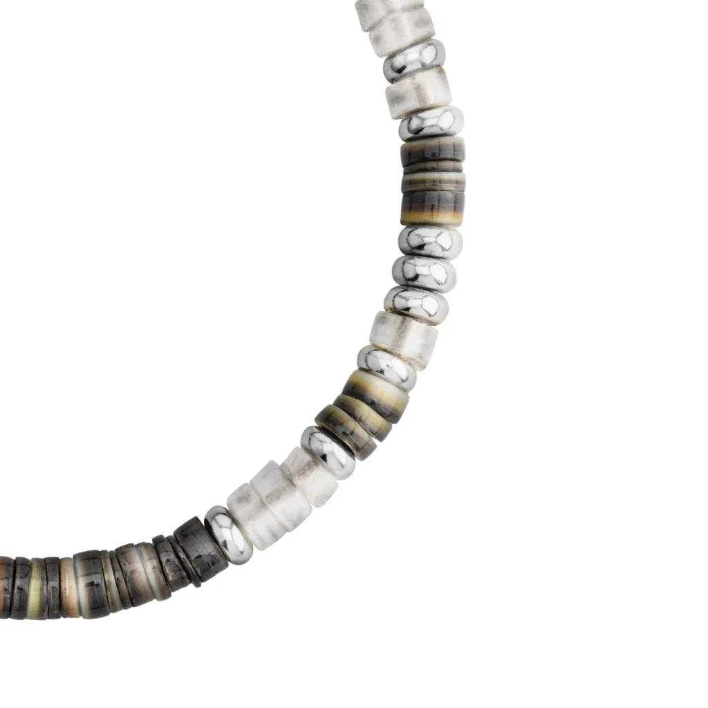 Pulsera en baño de Rodio, conchas filipinas heishi, cuarzo blanco - Joyería y bisutería fina