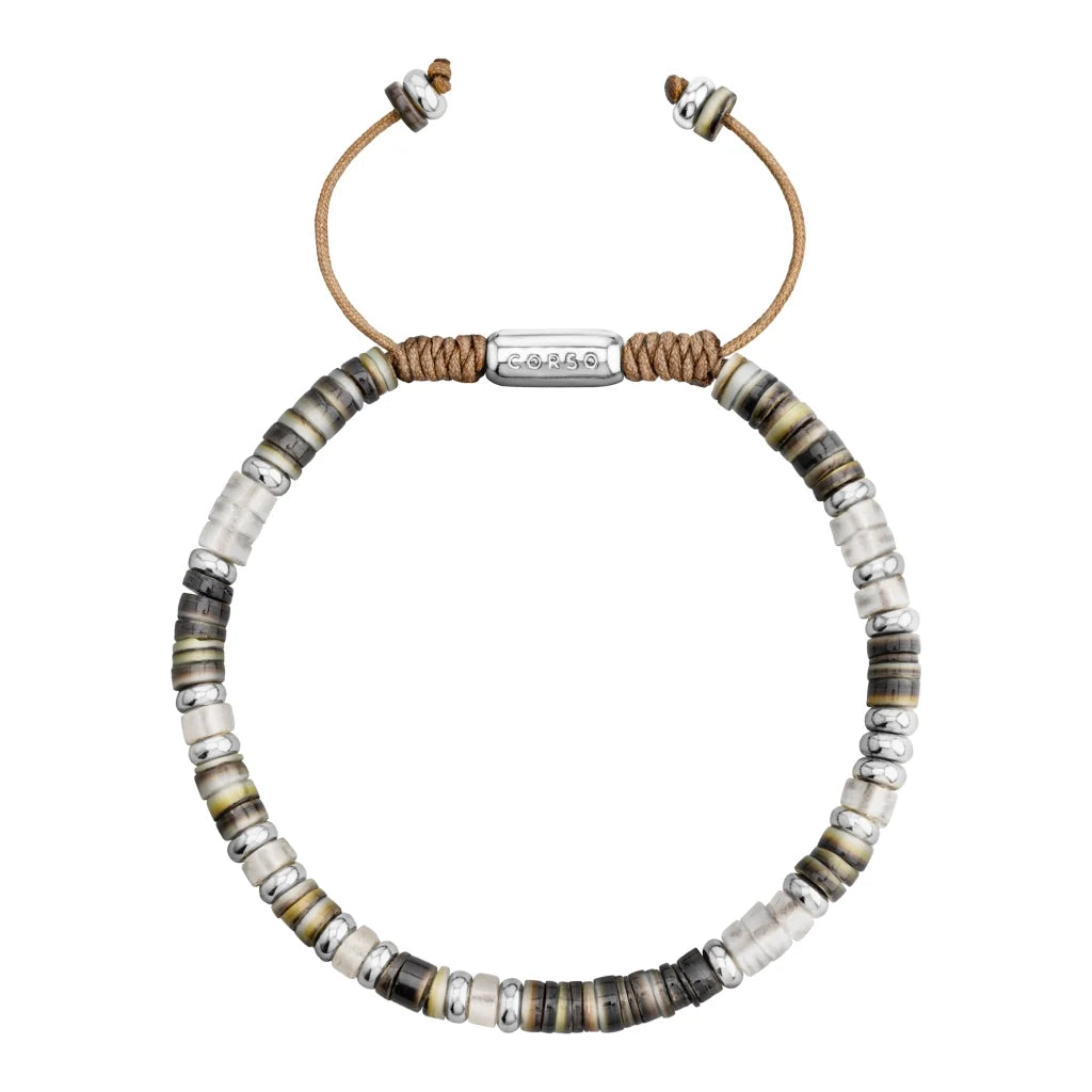 Pulsera en baño de Rodio, conchas filipinas heishi, cuarzo blanco - Joyería y bisutería fina