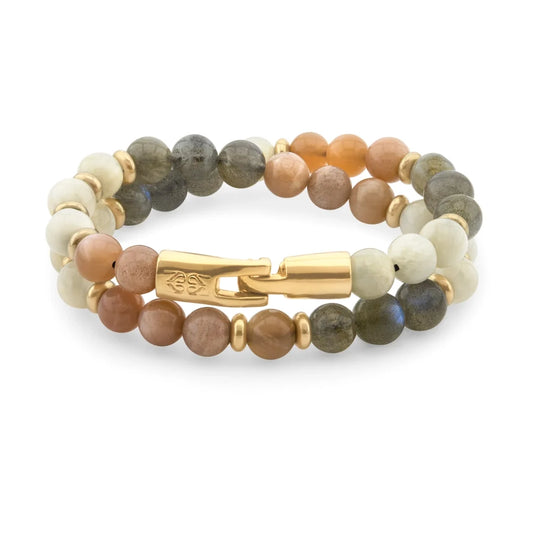 Pulsera de doble vuelta, broche de gancho, piedras de 8mm en baño de oro de 22K - Joyería y bisutería fina