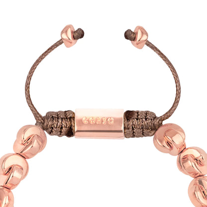 Pulsera ajustable con hilo de seda, con cuentas media luna y placa insignia Corso en baño de oro rosa 22K - Joyería y bisutería fina