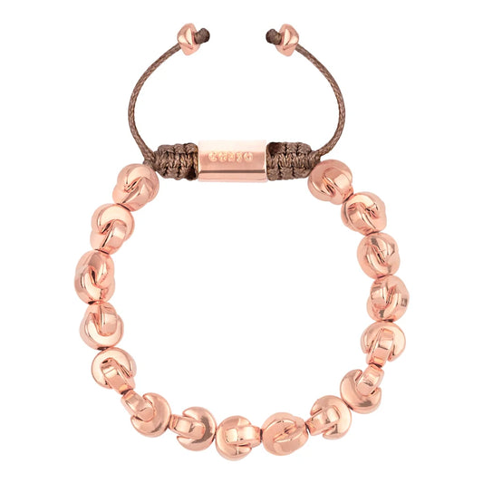 Pulsera ajustable con hilo de seda, con cuentas media luna y placa insignia Corso en baño de oro rosa 22K - Joyería y bisutería fina