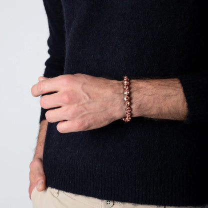 Pulsera ajustable con hilo de seda, con cuentas media luna y placa insignia Corso en baño de oro rosa 22K - Joyería y bisutería fina
